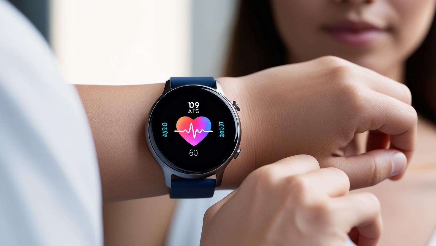 orang memakai smartwatch dengan tampilan detak jantung di layar